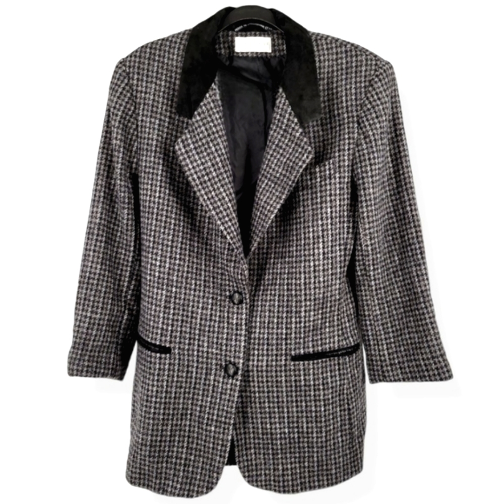 VINTAGE CASUAL CORNER Houndstooth Tweed Blazer Grey